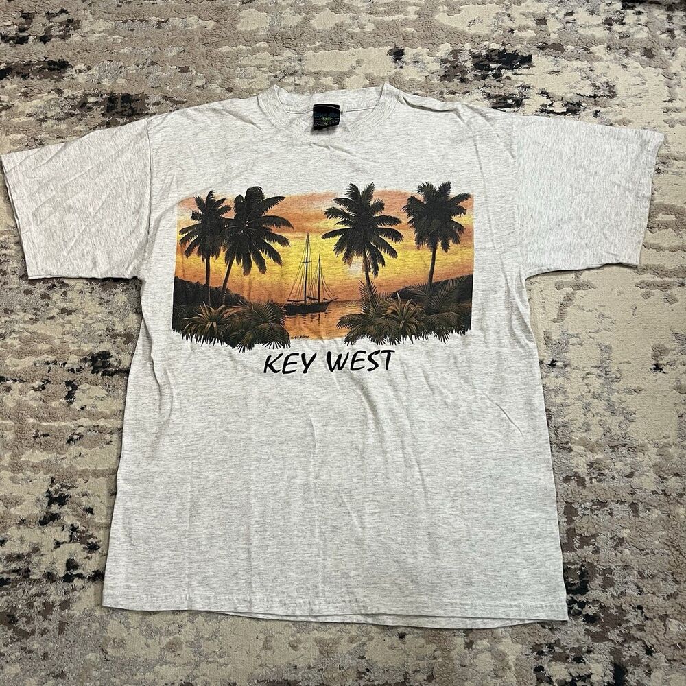 Vintage Florida Key West T-Shirt Mens XL Palm Trees Summer Beach Air Waves